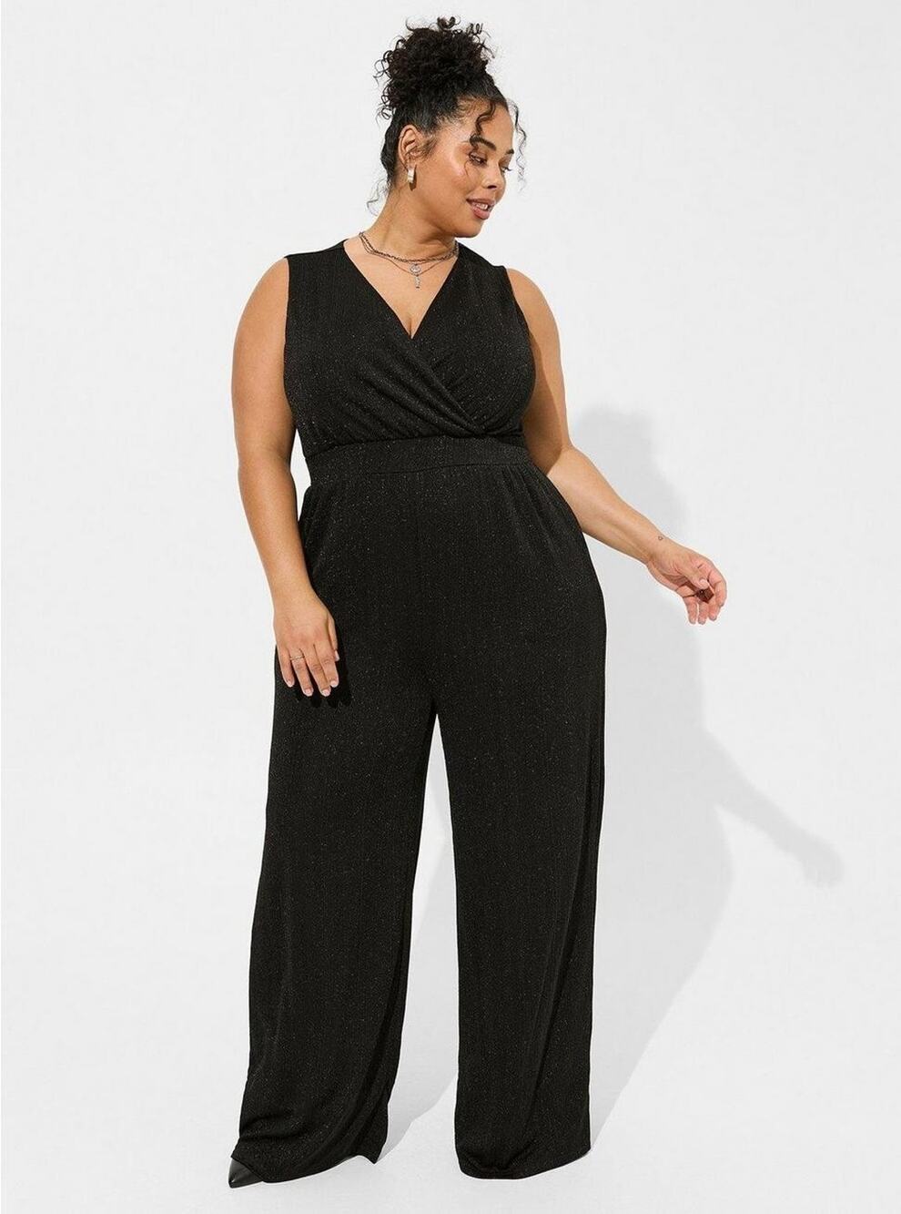 Torrid Jumpsuit 4X Black Glitter Knit Surplice Wide Leg Sleeveless Party Event